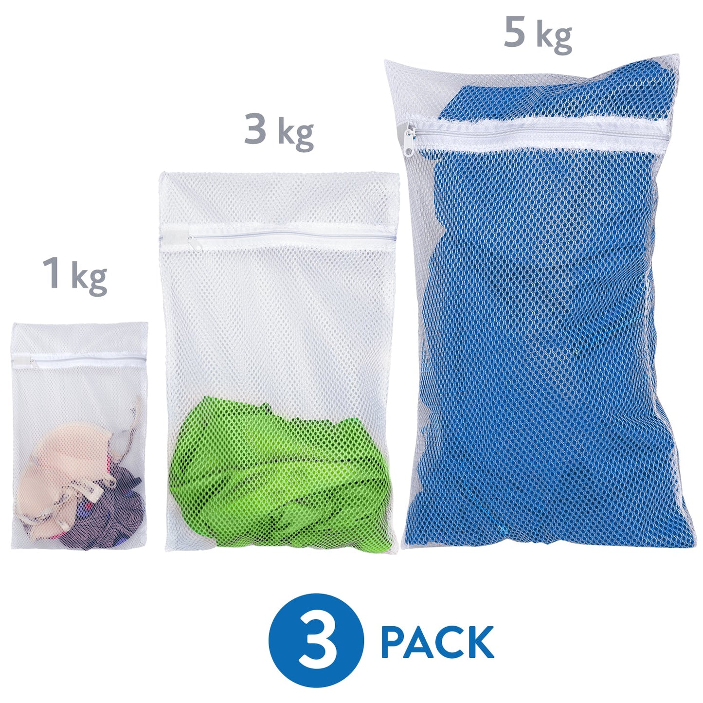 Lot de 3 Sacs Filets à Linge en Tissu pour la Lessive, Trois Tailles: 25x40cm, 50x70cm, 60x90cm, art moon Trio, 1
