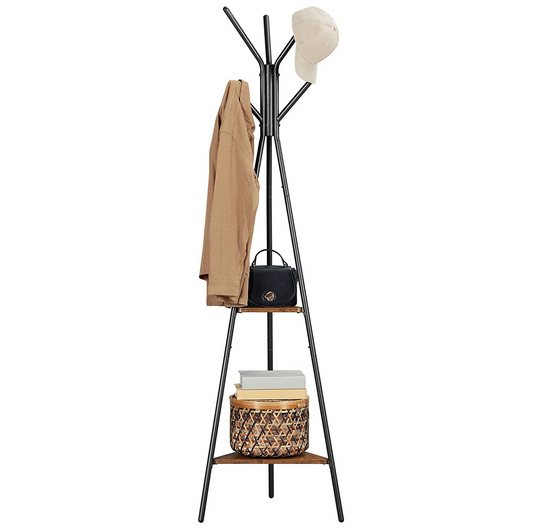 Porte-Manteau sur Pieds au Style Rustique, Portant, Meuble d’entrée, Style Industriel, avec 2 étagères, VASAGLE, 1
