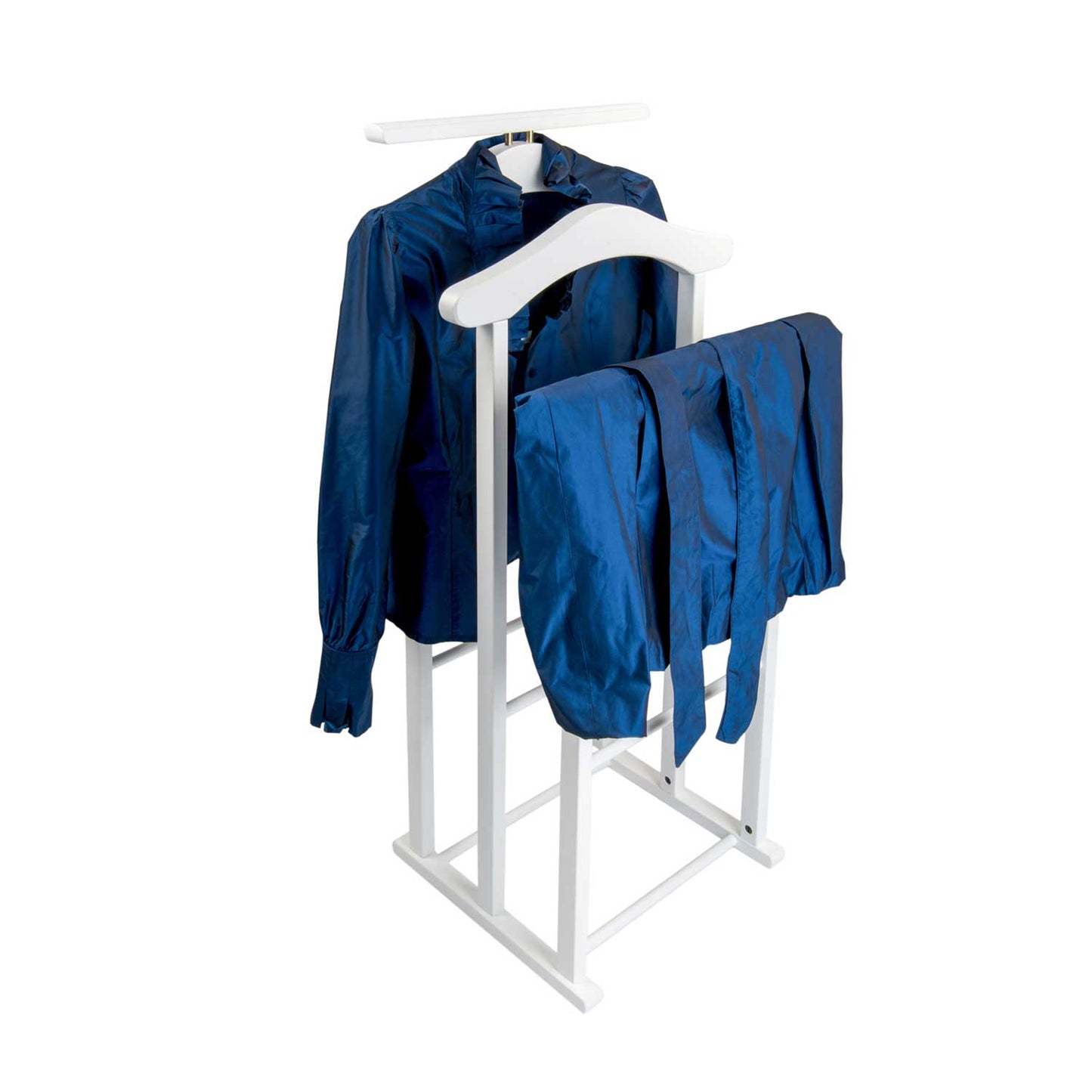 ARIT - Valet de nuit MAXI , composé de 2 cintres et de 2 porte-pantalons, pieds en caoutchouc à la base. - couleur blanche, 5