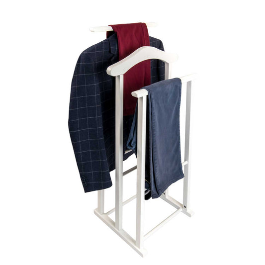 Valet de nuit MAXI , composé de 2 cintres et de 2 porte-pantalons, pieds en caoutchouc à la base. - couleur blanche, 1