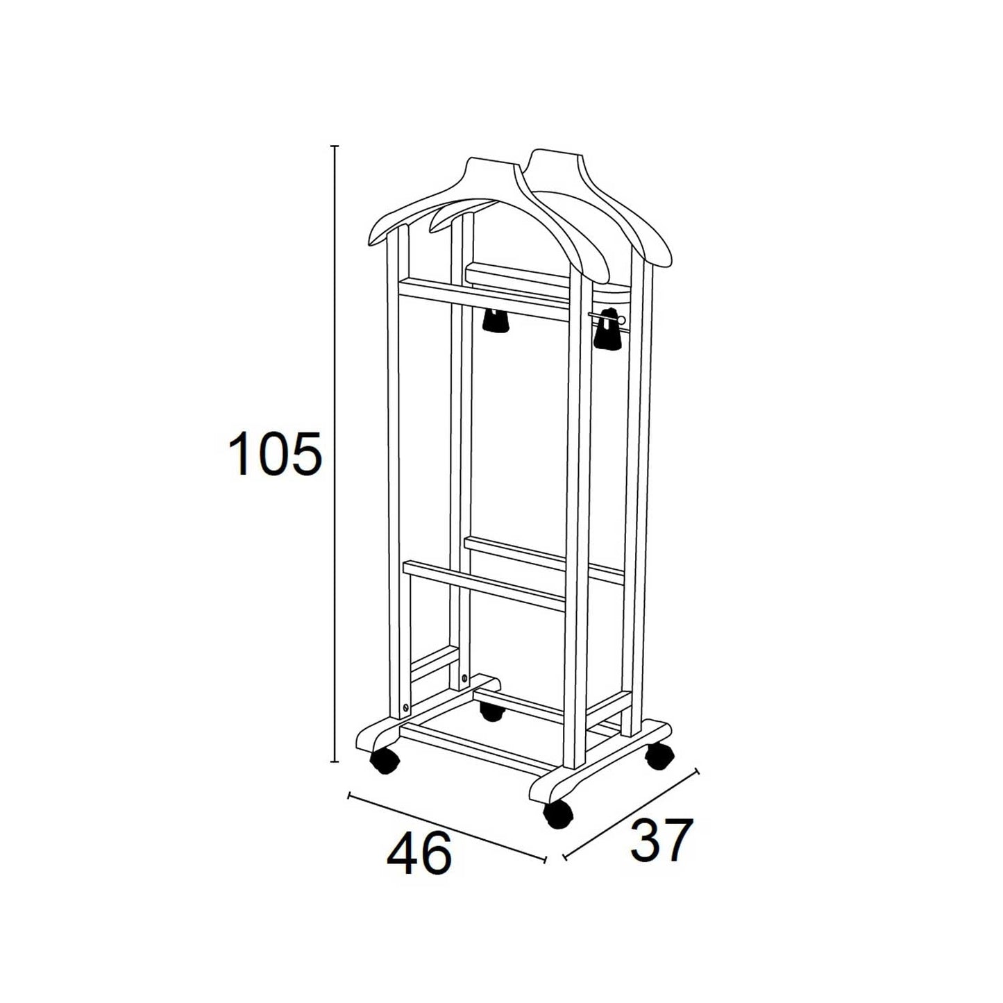 Valet de nuit, Composé de 2 cintres, d'un porte-pantalon, d'une tablette de rangement et d'un porte-jupes, blanche laqué, 2