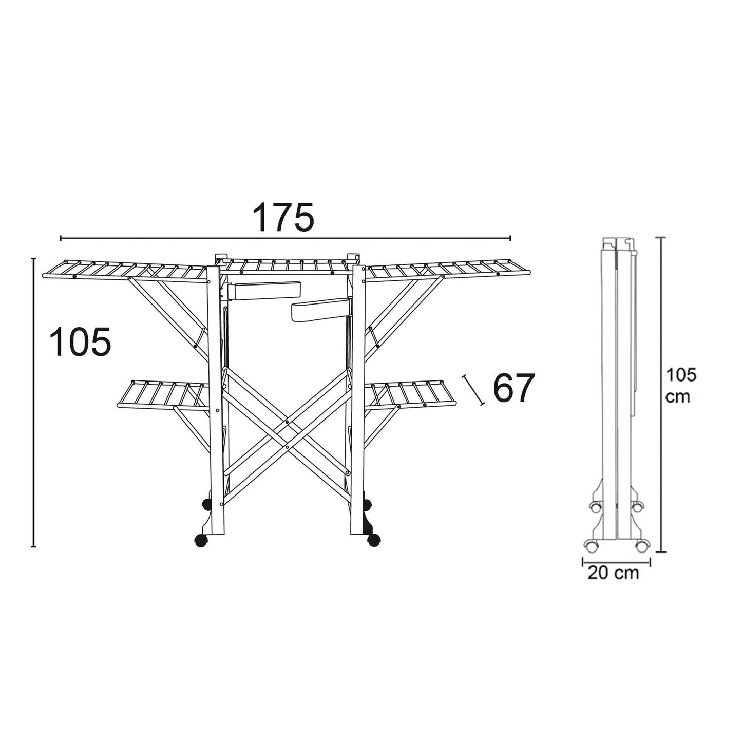 ARIT GABBIANO étendoir à linge, 28 mètres de fil à linge, 1 panier avec pinces rotatives et roues freinées - Couleur cerise, 5