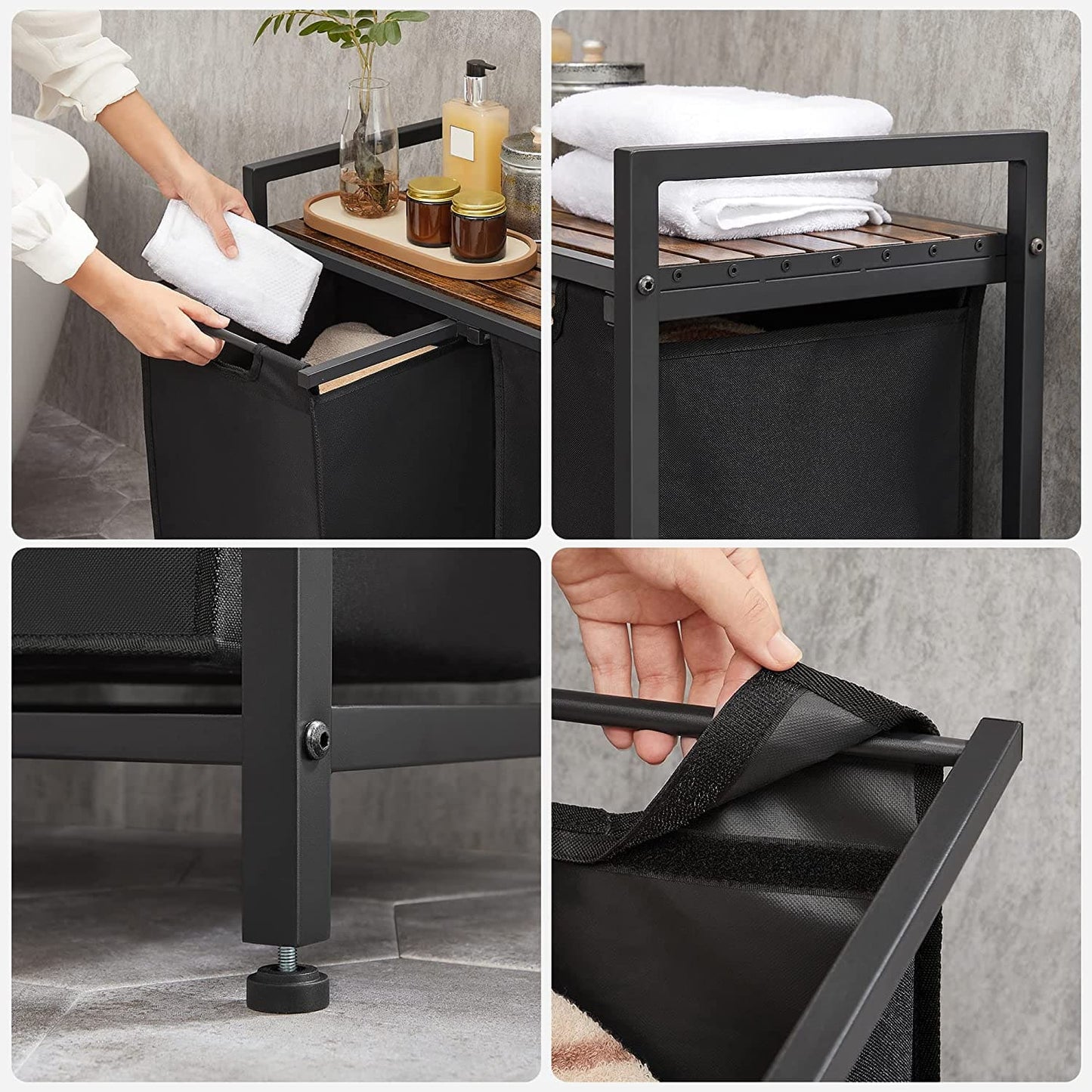 Meuble Linge Sale, Meuble Panier à Linge, Rangement 2 Compartiments, 2 Sacs Amovibles en Tissu Oxford, 2 x 46L, VASAGLE, 7