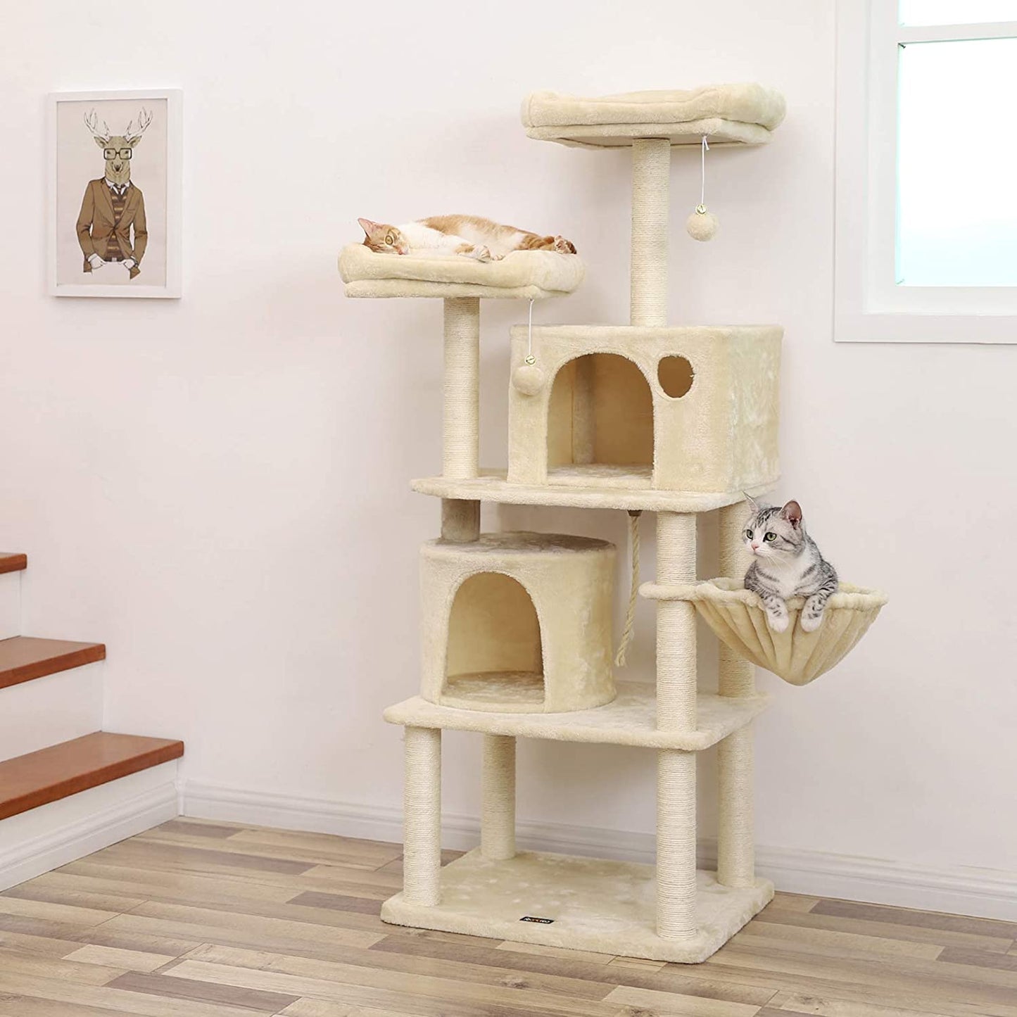 Arbre à Chat, Tour de Jeux, 2 niches, Beige, Feandrea, 7