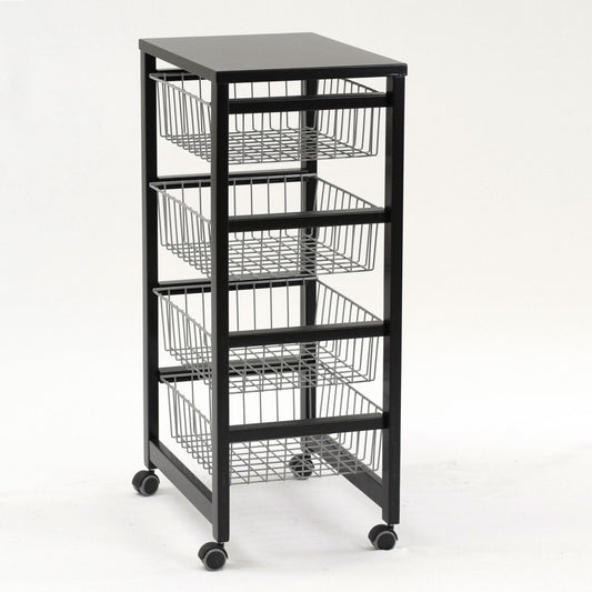 Chariot de cuisine GINGERONE, Desserte Cuisine, Desserte a Roulette, Desserte Bois, 4 paniers coulissants, noir, Arit, 2