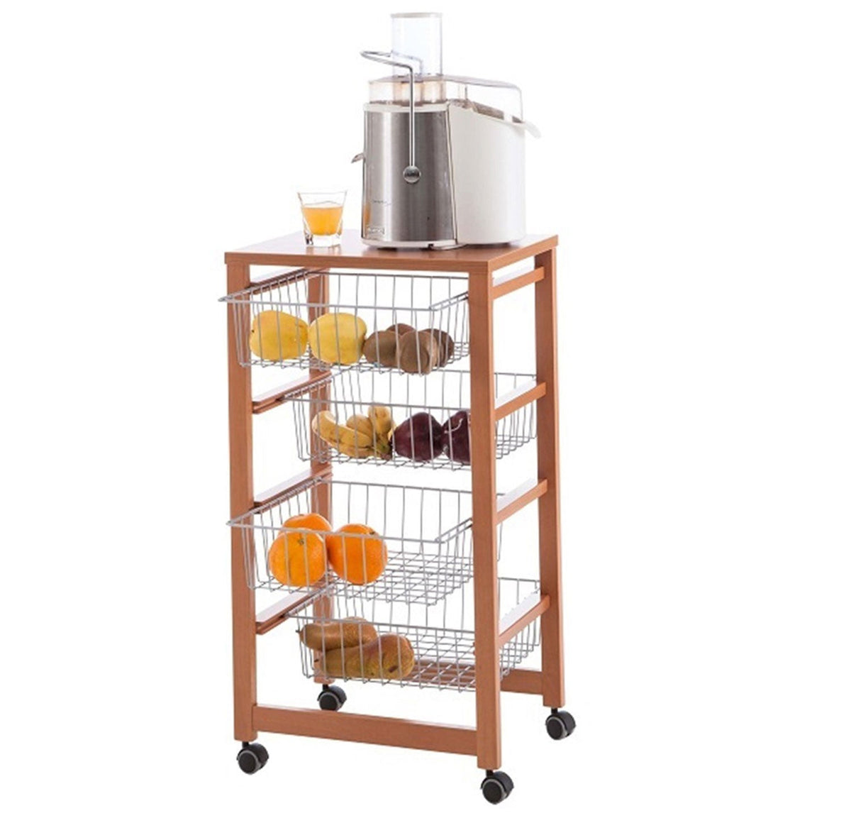Chariot de cuisine GINGERONE, Desserte Cuisine, Desserte a Roulette, Desserte Bois, 4 paniers coulissants, cerise, Arit, 1