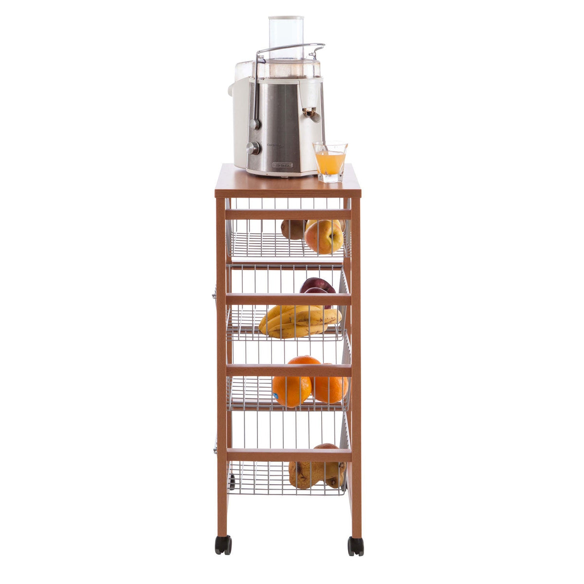 Chariot de cuisine GINGERONE, Desserte Cuisine, Desserte a Roulette, Desserte Bois, 4 paniers coulissants, cerise, Arit, 4