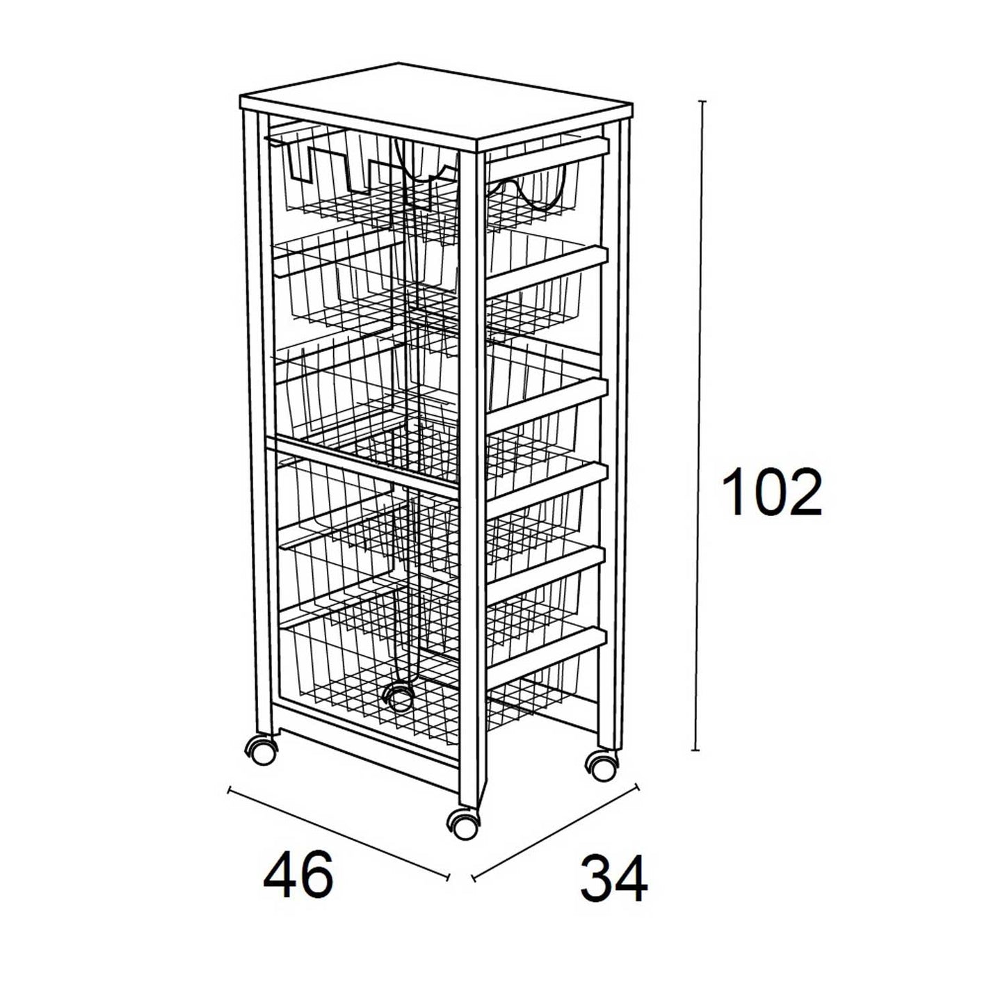 Chariot de cuisine GUSTAVO, Desserte Cuisine, Desserte a Roulette, Desserte Bois, 5 cestini, laccato bianco, Arit, 4
