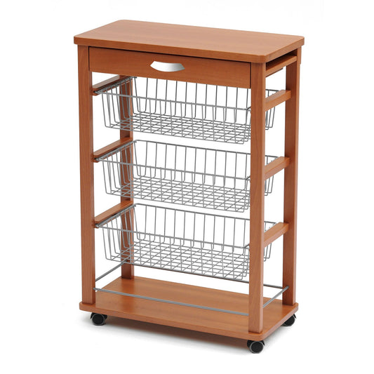 Chariot de cuisine RAIKON, Desserte Cuisine, Desserte a Roulette, Desserte Bois, cerise, Arit, 2