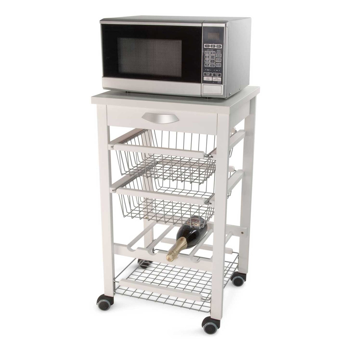 Chariot de cuisine ARTURO, Desserte Cuisine, Desserte a Roulette, Desserte Bois, Bouteille Central, blanc, Arit, 1