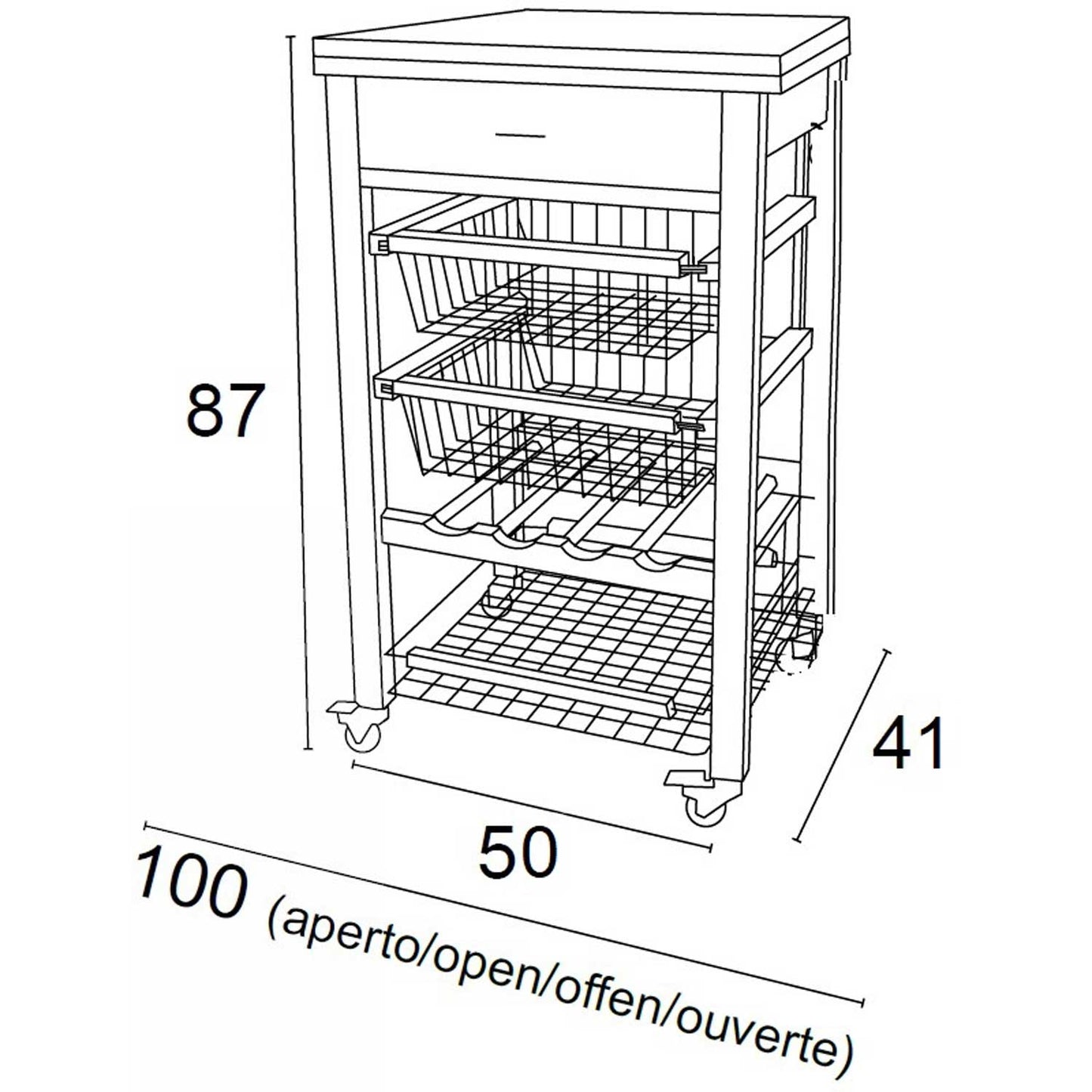 Chariot de cuisine GASTONE, Desserte Cuisine, Desserte a Roulette, Desserte Bois (50 à 100 cm), cerisier, Arit, 5
