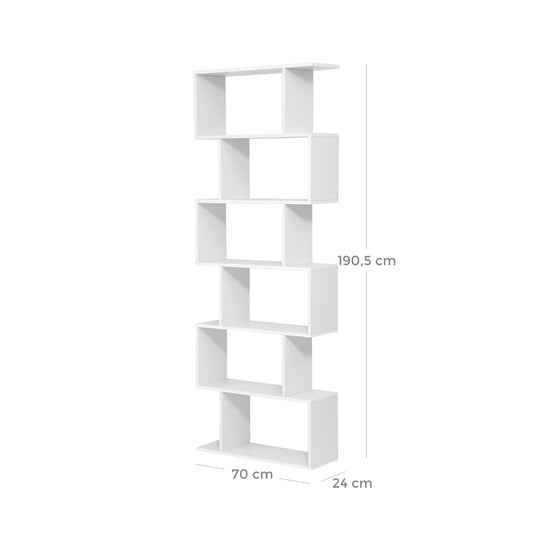Bibliothèque contemporain, Étagère à 6 niveaux, Meuble de rangement, Cloison séparateur, Blanc, VASAGLE, 1