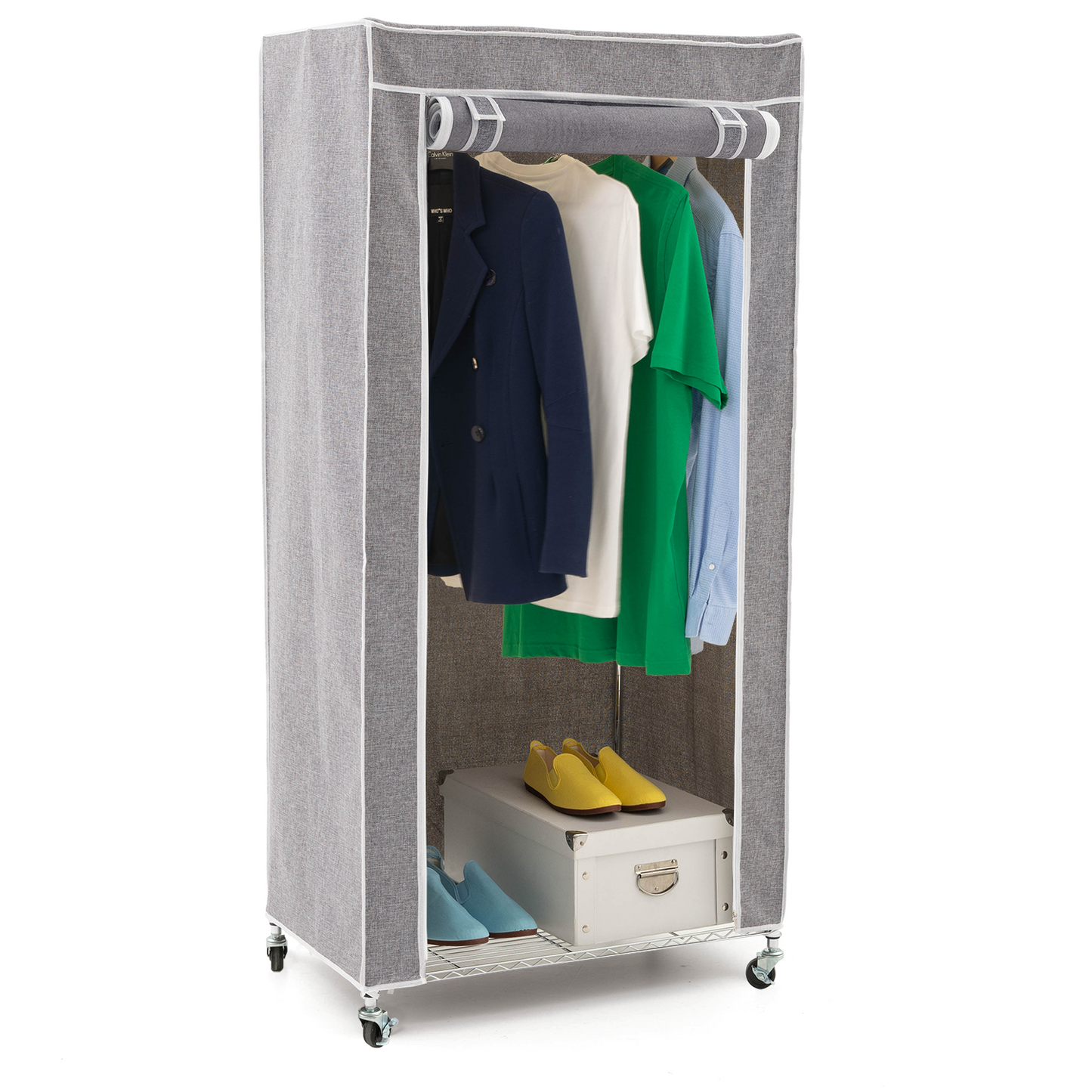 art moon Buffalo Grey - Armoire sur Roues, Tringle à Vêtements Robuste avec 2 Etagères et Housse en Tissu, Portant à Suspendre Vêtements
