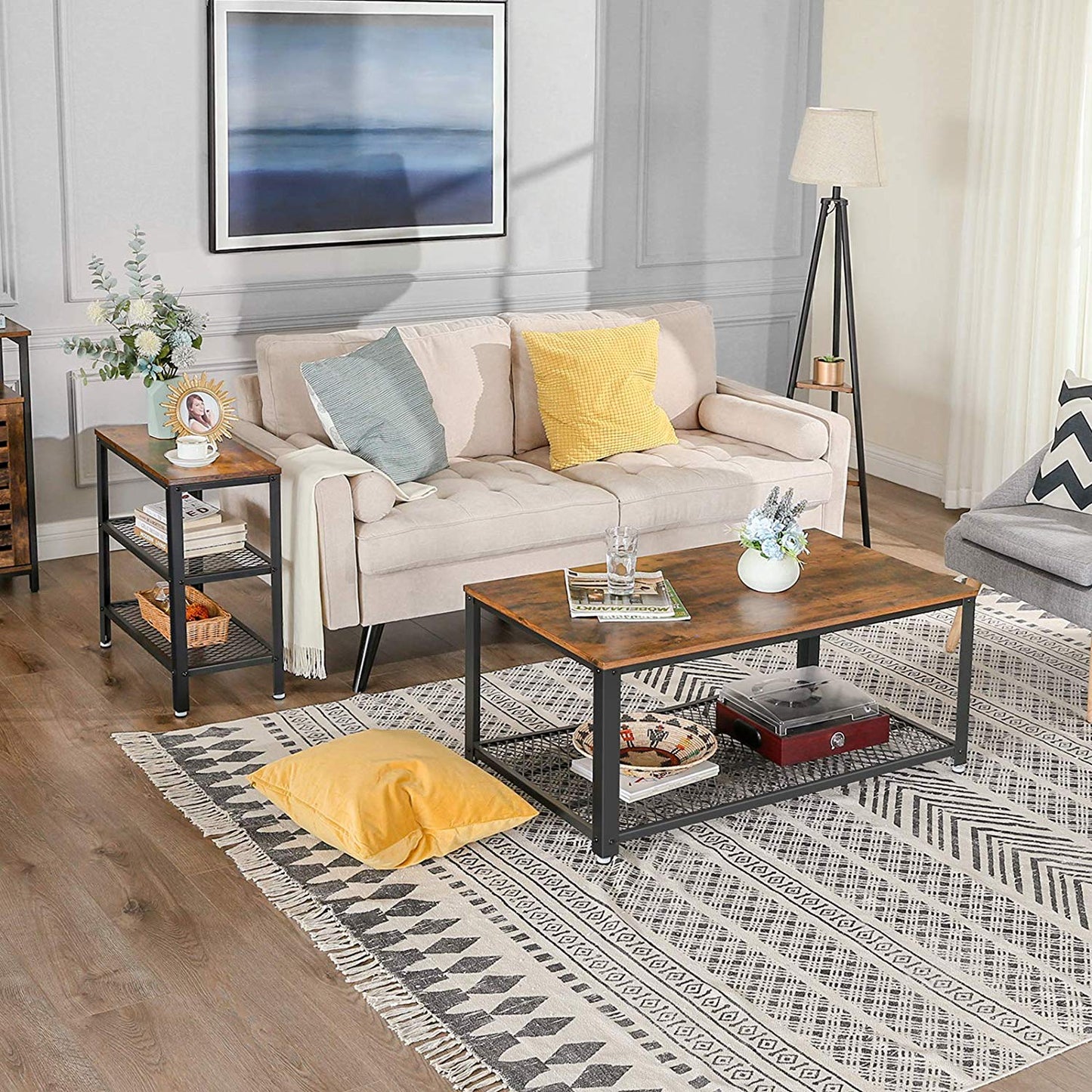 Table d’Appoint, Table Console, 2 Étagères en Maille, pour Couloir, Salon, Chambre, Bureau, Gain d’Espace, VASAGLE, 4