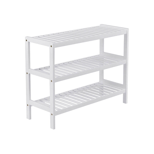 Étagère à chaussures en bambou, étagère à chaussures, étagère de salle de bain à 3 niveaux, étagère de rangement, blanc, SONGMICS, 1