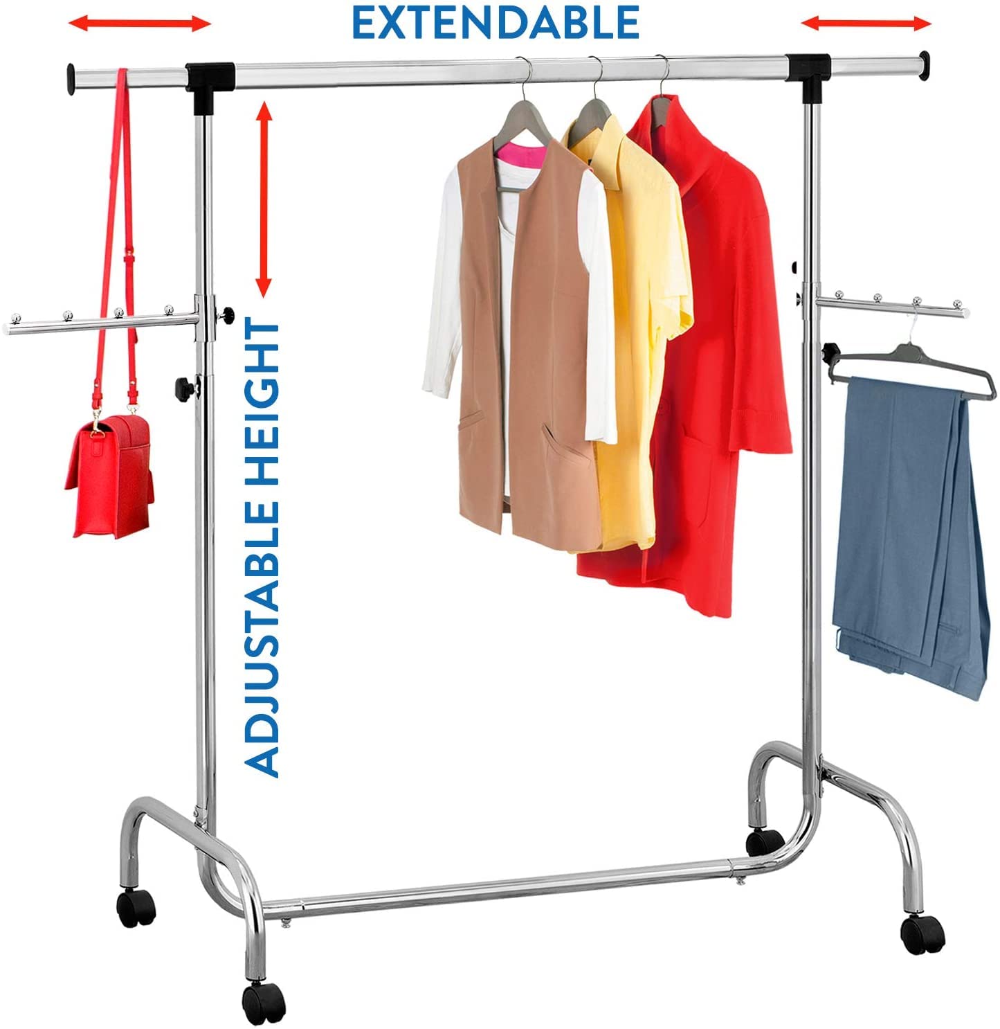 Tatkraft Falcon - Portant Robuste pour Vêtements en Acier, Penderie sur 4 Roues, Réglable en Largeur et Hauteur, 45 cintres
