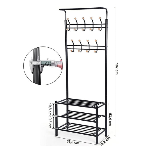 Portemanteau Portant vêtement étagères à Chaussures pour l'entrée 68,8 x 35,2 x 187 cm Noir, SONGMICS, 1