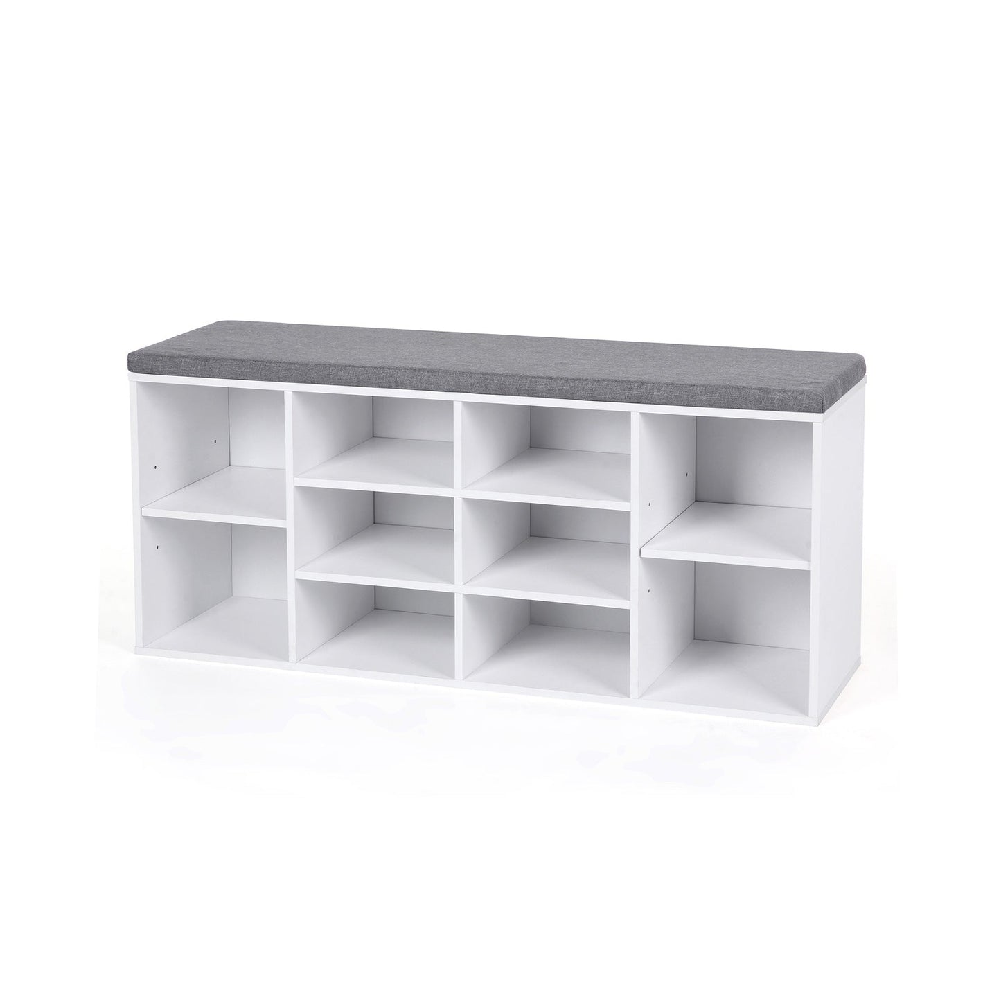 VASAGLE - Banc à Chaussures, Étagère à Chaussures, Meuble de Rangement, 10 Compartiments, avec Coussin, pour Entrée, Blanc