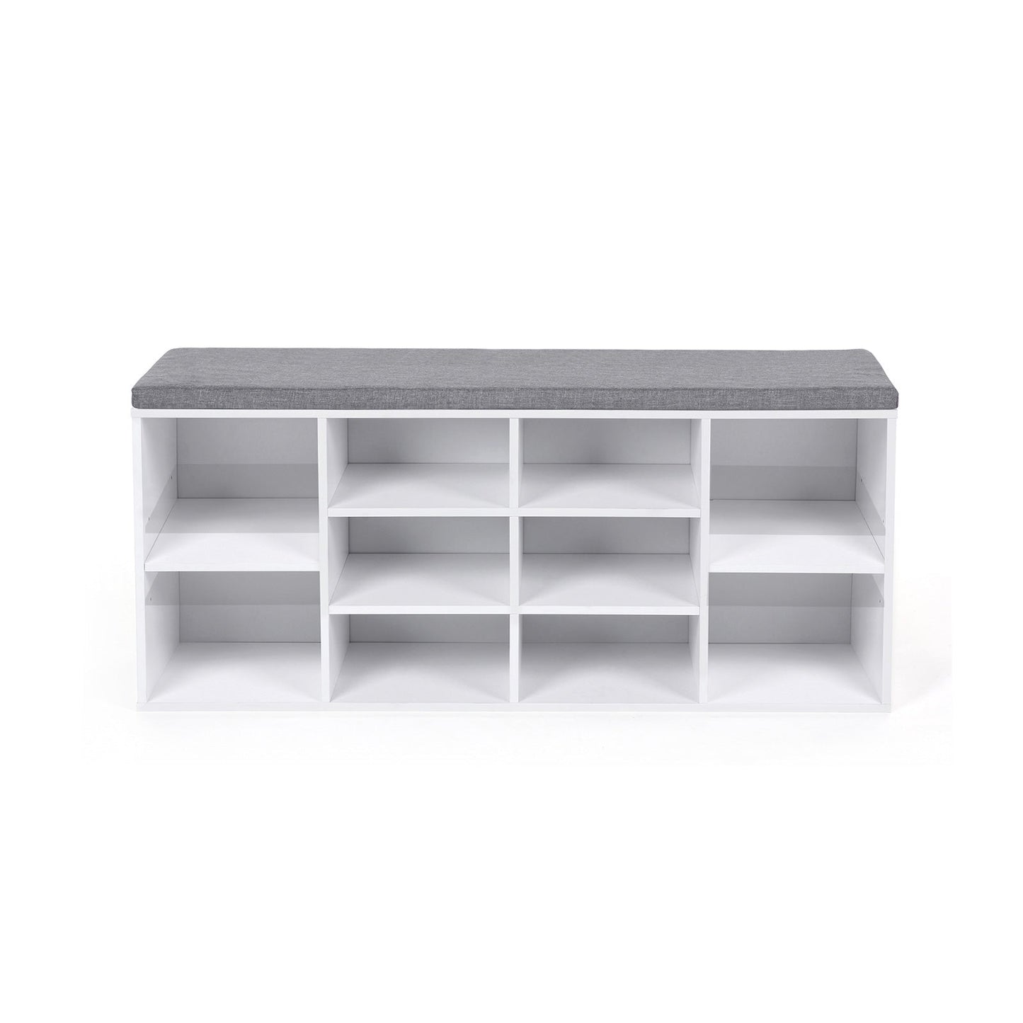 VASAGLE - Banc à Chaussures, Étagère à Chaussures, Meuble de Rangement, 10 Compartiments, avec Coussin, pour Entrée, Blanc