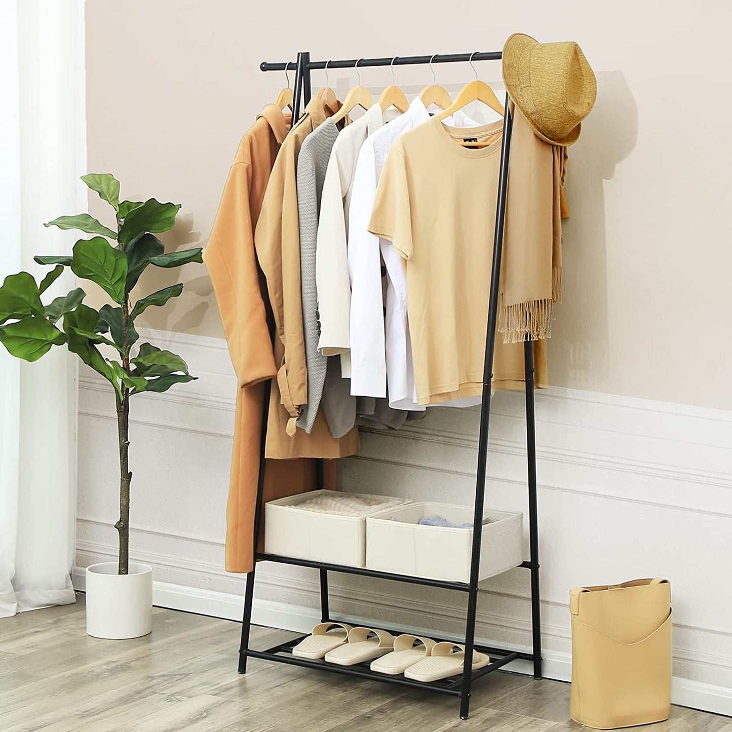 Portant Penderie à vêtement Porte-Manteau étagère pour Chaussures Penderie Support Manteau Noir, SONGMICS