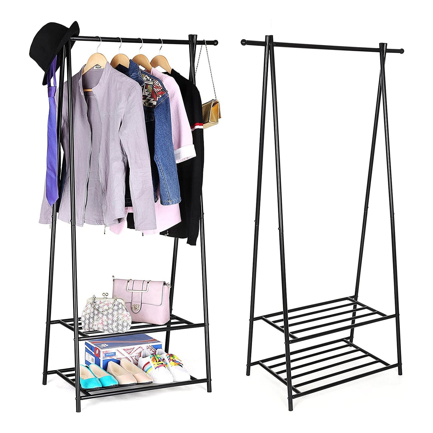 Portant Penderie à vêtement Porte-Manteau étagère pour Chaussures Penderie Support Manteau Noir, SONGMICS, 3