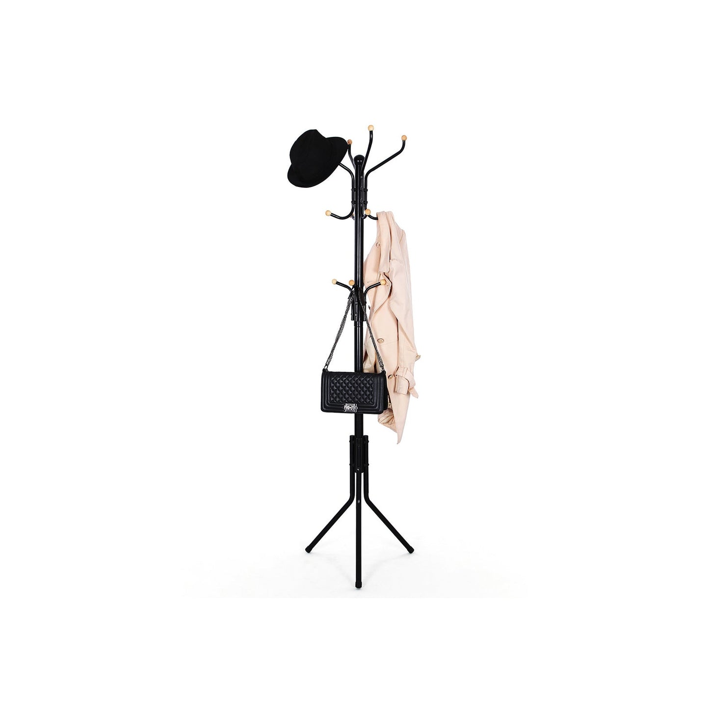 Porte-Manteau sur Pieds, Support Manteau de 3 Tube en Fer, Hauteur de 182cm, Noir, SONGMICS, 1