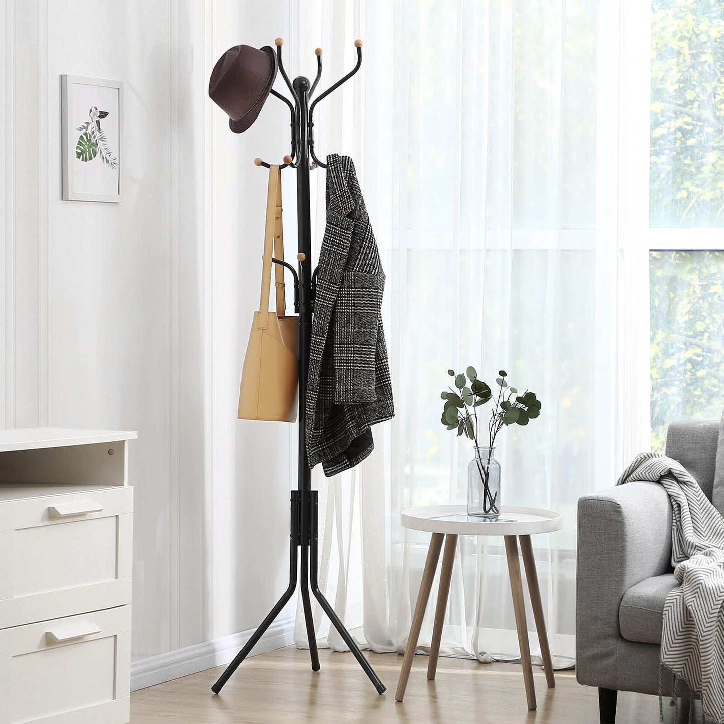 Porte-Manteau sur Pieds, Support Manteau de 3 Tube en Fer, Hauteur de 182cm, Noir, SONGMICS, 2