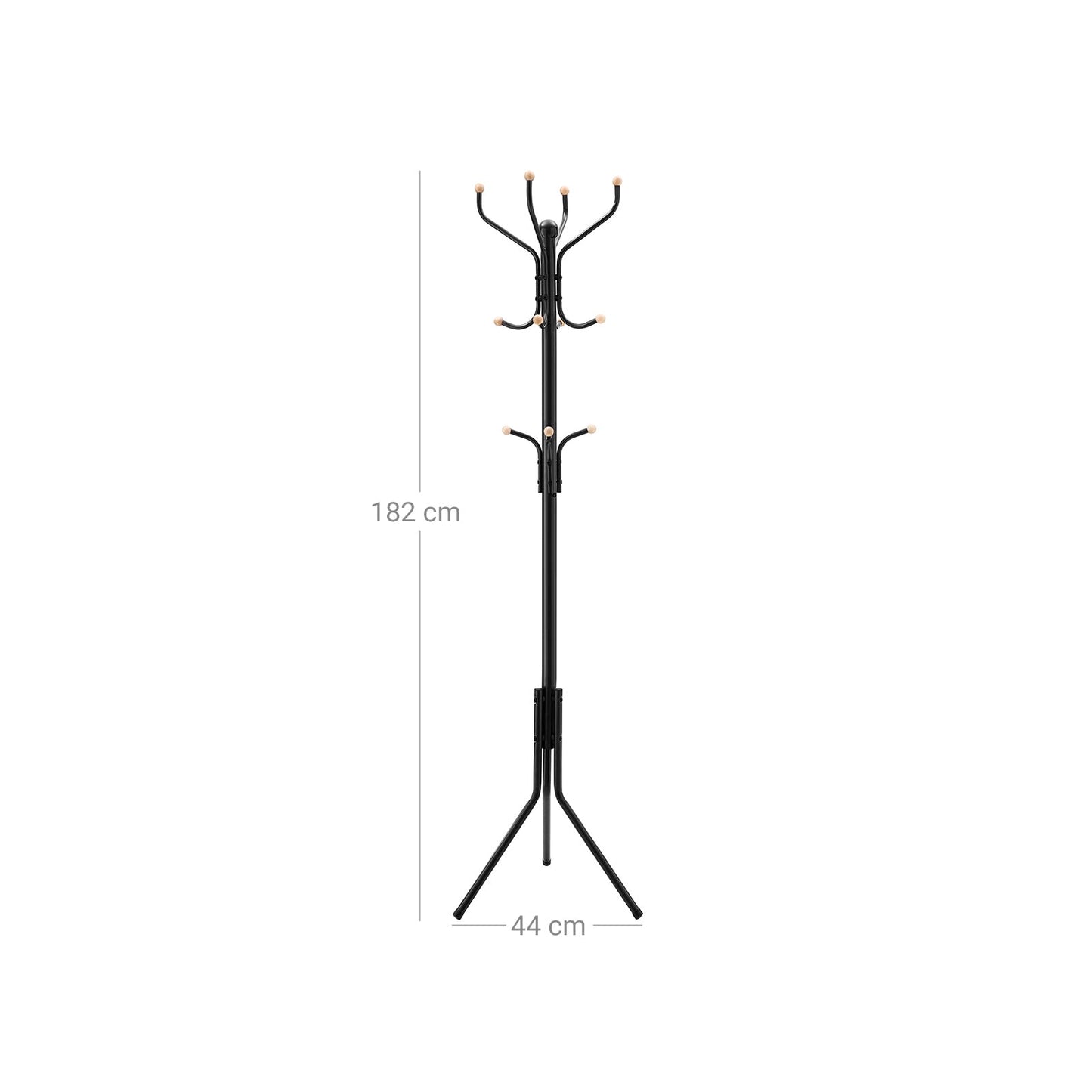 Porte-Manteau sur Pieds, Support Manteau de 3 Tube en Fer, Hauteur de 182cm, Noir, SONGMICS, 3