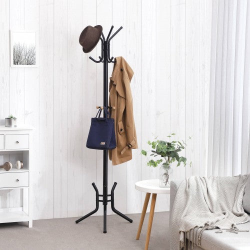 Porte-Manteaux sur Pied, Perroquet, Hauteur 176 cm, 12 Crochets, Tube en Fer, Noir, SONGMICS, 2