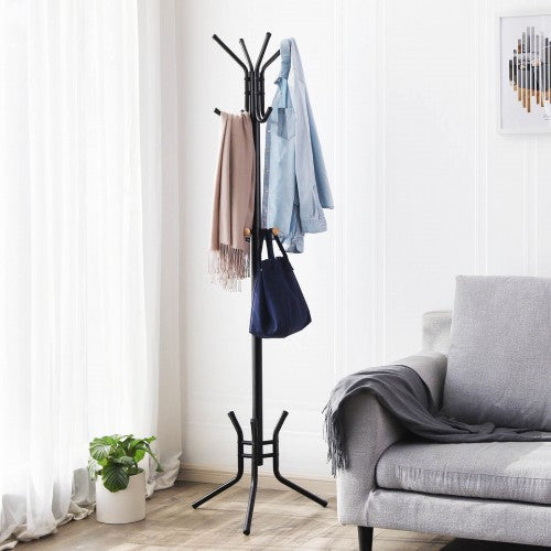 Porte-Manteaux sur Pied, Perroquet, Hauteur 176 cm, 12 Crochets, Tube en Fer, Noir, SONGMICS, 3