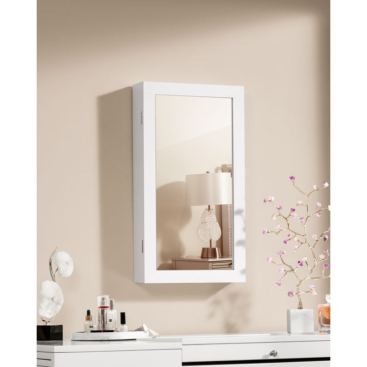 Armoire à Bijoux Mural, Armoire de Rangement, avec Miroir psyché, Miroir Mural avec Serrure, 2