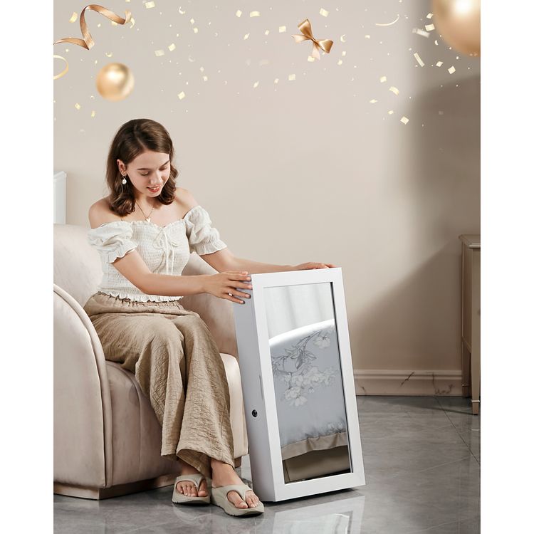 Armoire à Bijoux Mural, Armoire de Rangement, avec Miroir psyché, Miroir Mural avec Serrure, 6