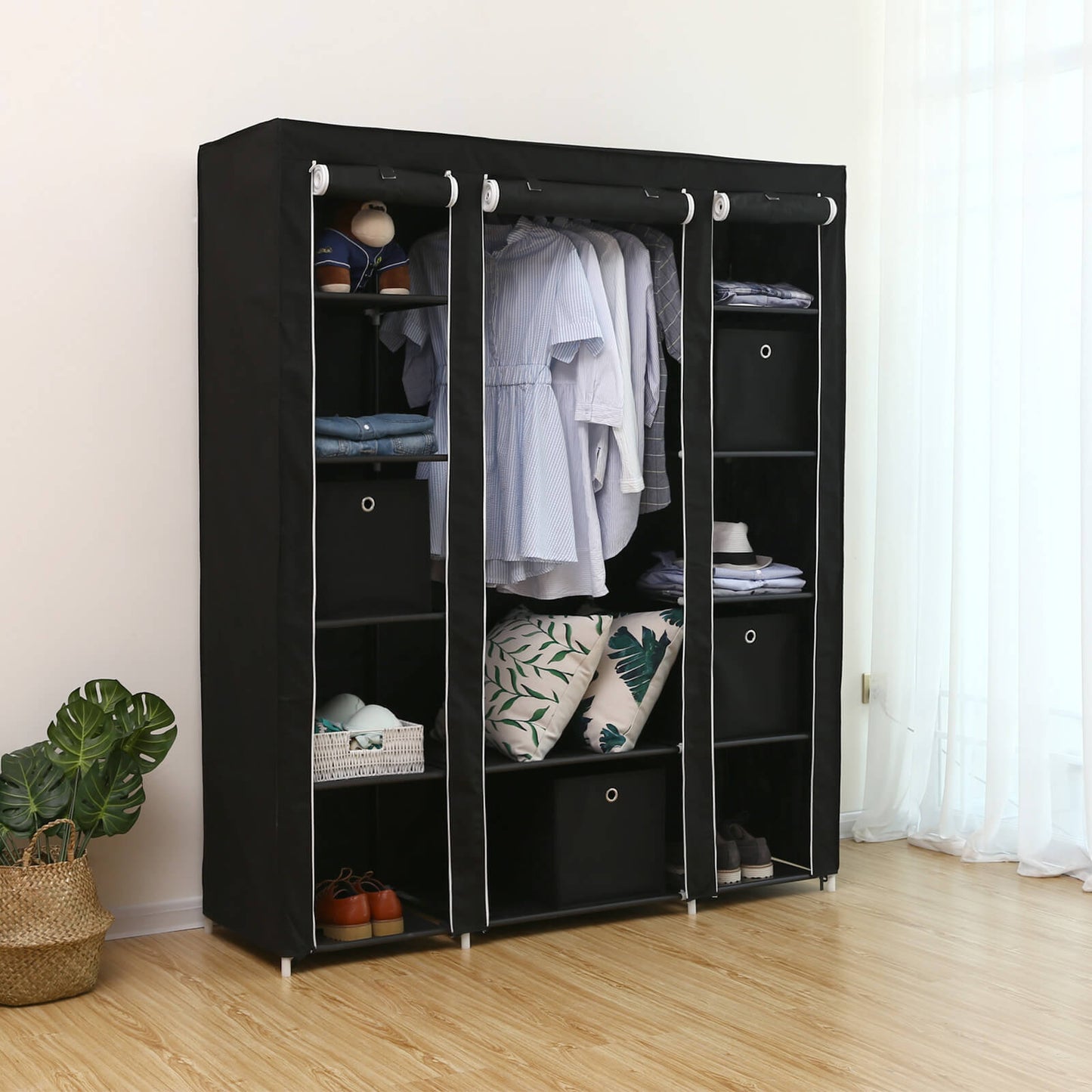 SONGMICS - Armoire de Rangement XXL, Penderie Dressing en Tissu Non-tissé, 175 x 150 x 45 cm, Noir