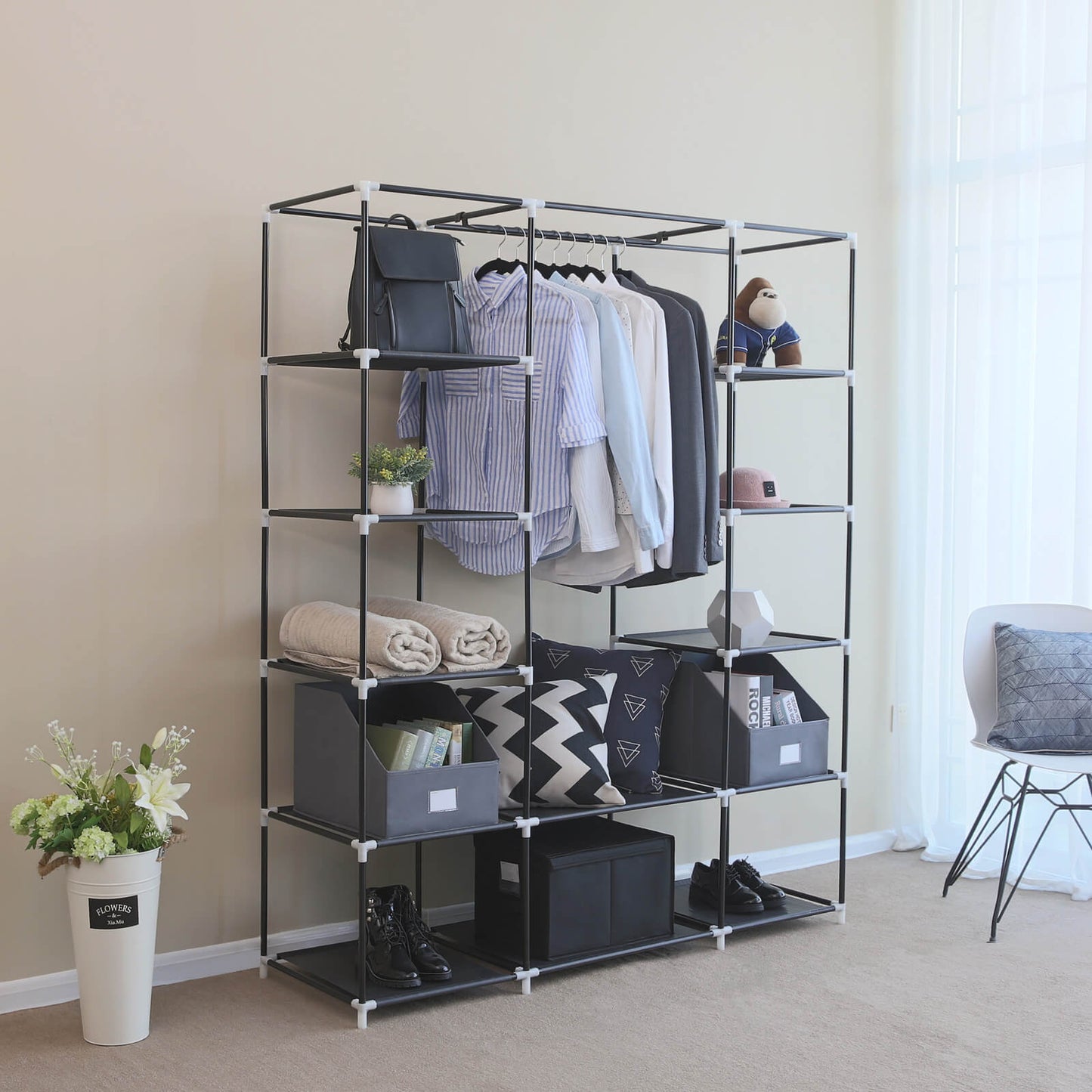 SONGMICS - Armoire de Rangement XXL, Penderie Dressing en Tissu Non-tissé, 175 x 150 x 45 cm, Noir