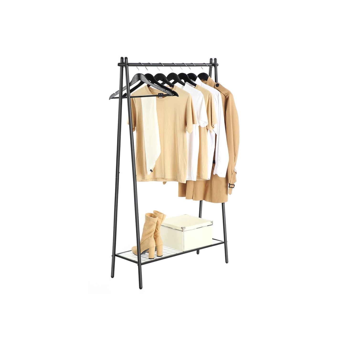 Portemanteau Métallique, Portant à Vêtements, avec Tringle, Étagère Inférieure, Style Sobre, Noir Mat, SONGMICS, 1