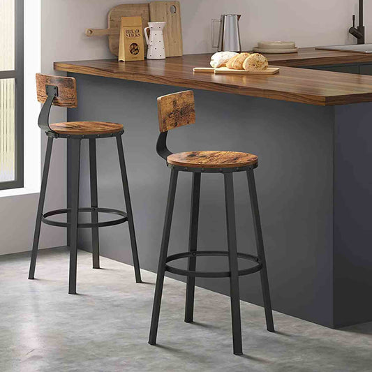 Lot de 2, Chaises de Bar, Tabourets Hauts, avec Dossier, Siège de Cuisine, Cadre en Acier, Siège de 73 cm de Haut, VASAGLE