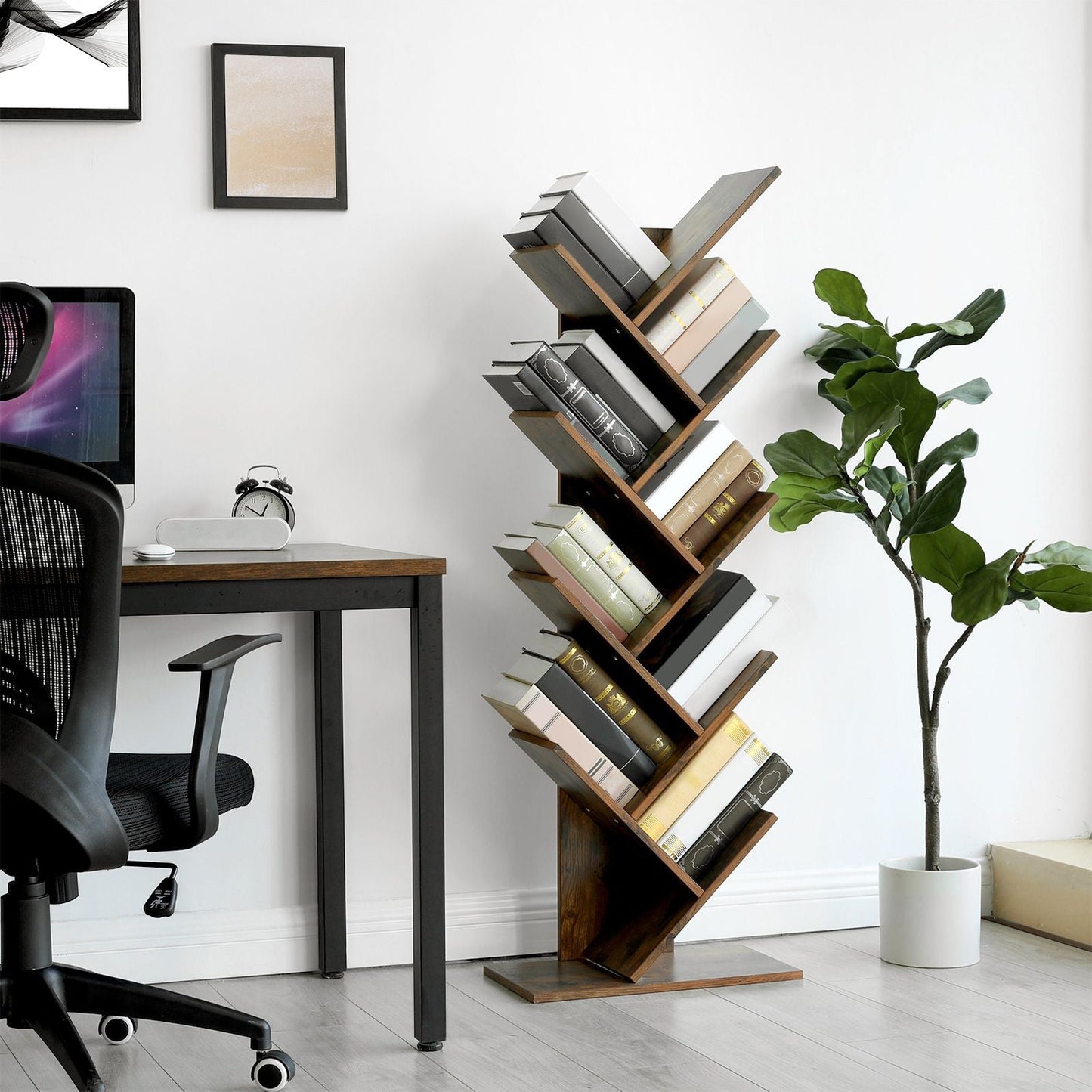 VASAGLE - Bibliothèque, Étagère à 8 Niveaux, Meuble de Rangement, en Forme d’Arbre, pour Salon, Bureau, Chambre, Marron Rustique