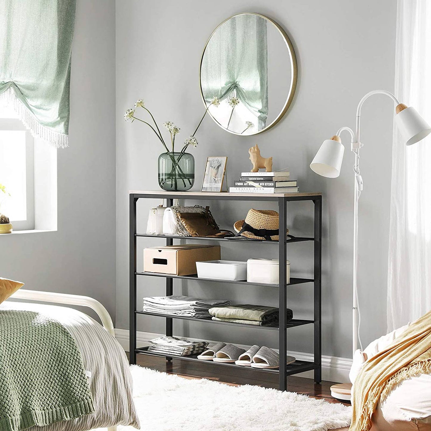 Étagère à Chaussures, Meuble à Chaussures à 4 Niveaux et Grande Surface pour Sac, 100 x 30 x 92.5 cm, pour entrée, VASAGLE, 4