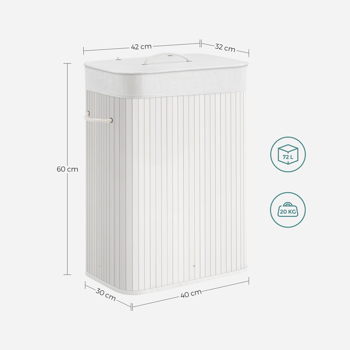 Panier à Linge avec Couvercle 72L, Corbeille à Linge en Bambou, Pliable, avec Sac Amovible Lavable, SONGMICS, 6