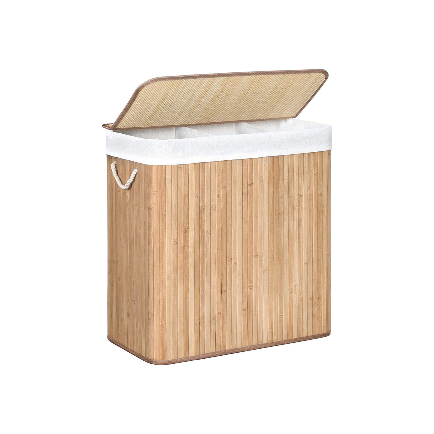 Panier à Linge 150L, Corbeille Linge Sale 3 Compartiments de Tri, Couvercle en Bambou, Poignées, Pliable, SONGMICS, 1