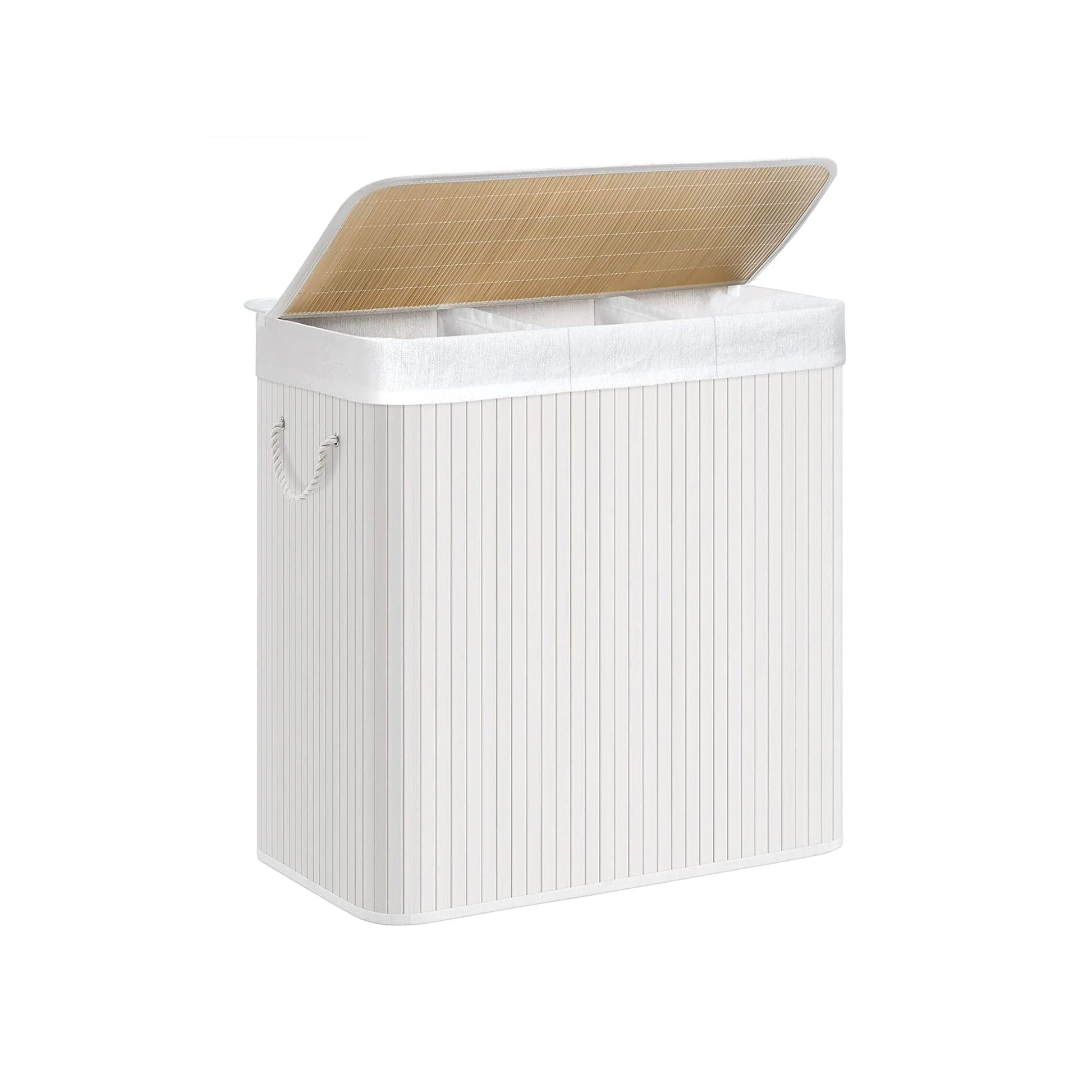 Panier à Linge 150L, Corbeille Linge Sale 3 Compartiments de Tri, Couvercle en Bambou, Poignées, Pliable, SONGMICS, 1