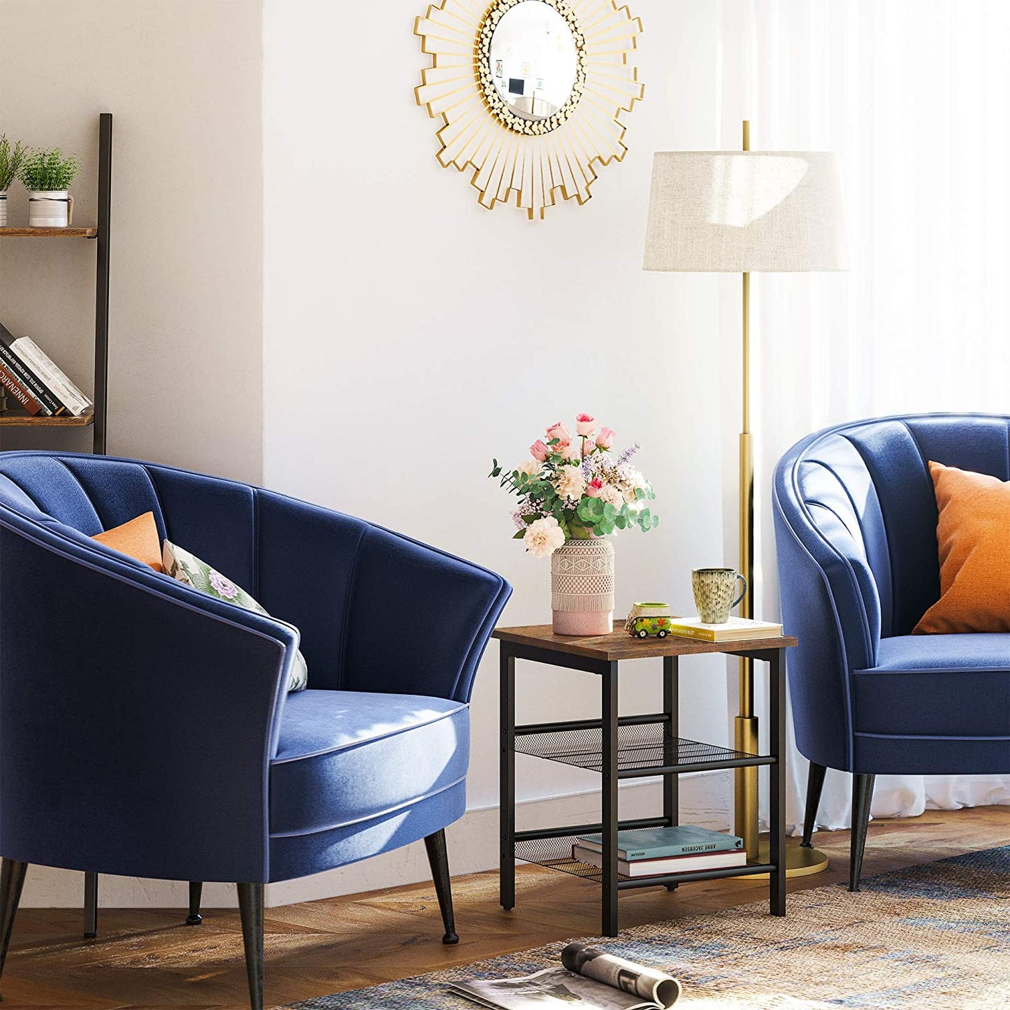 Table de Chevet, Set de 2, Bout de canapé au Style Industriel, Table Basse, avec Étagères en Treillis réglables, VASAGLE, 7