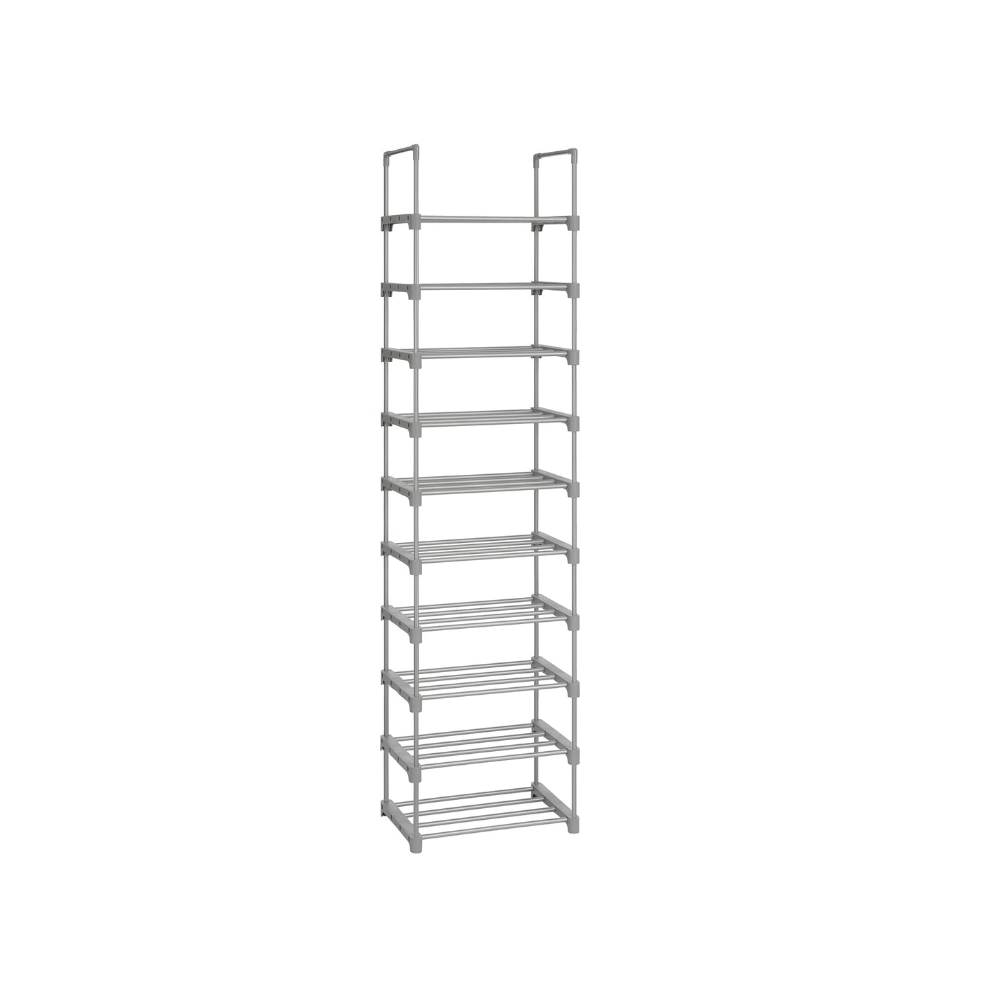 SONGMICS - Étagère à chaussures à 10 niveaux, Meuble de rangement polyvalent, cadre en fer, personnalisable, peu encombrant, 45 x 30 x 174 cm, Gris