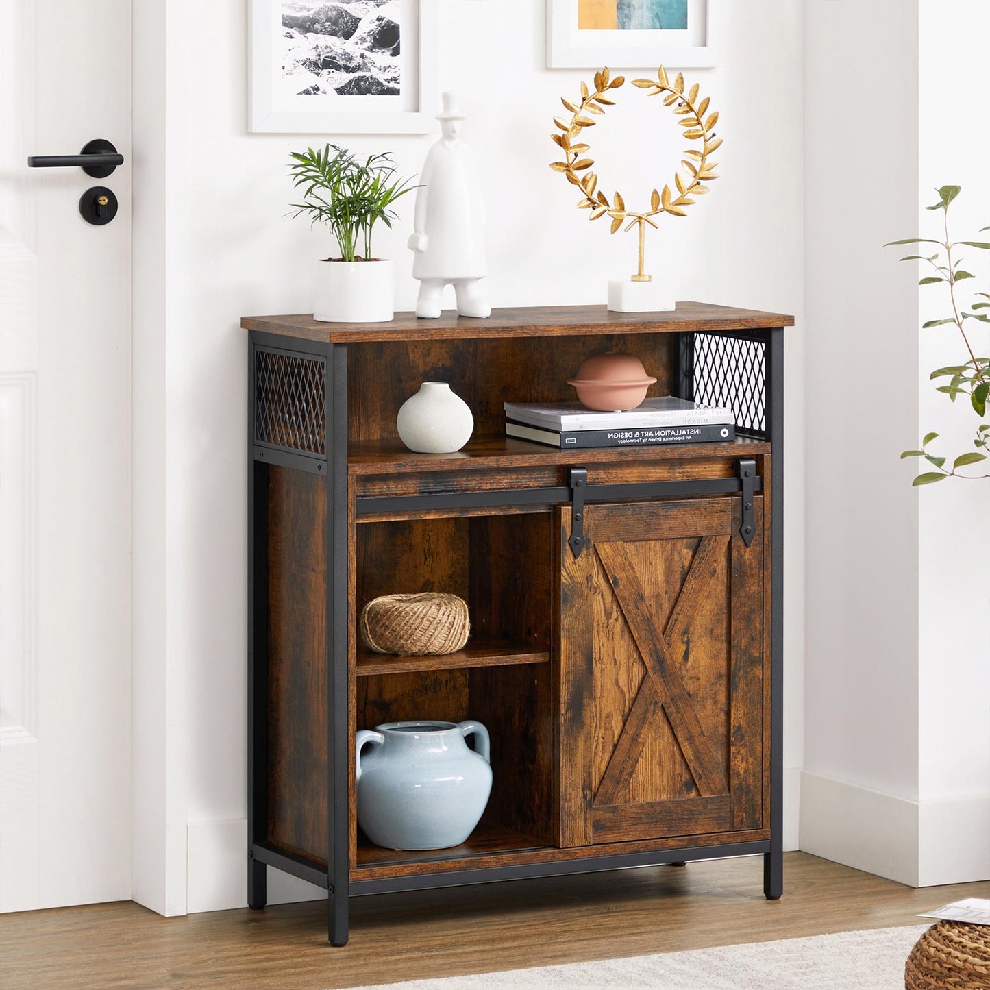 Buffet, Placard de Cuisine, avec porte coulissante, compartiment ouvert, design industriel, 70x30x80 cm, VASAGLE, 7