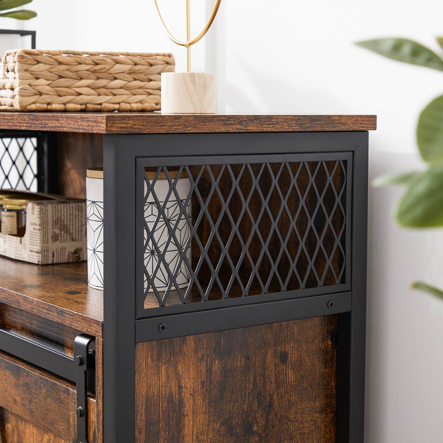 Buffet, Placard de Cuisine, avec porte coulissante, compartiment ouvert, design industriel, 70x30x80 cm, VASAGLE, 4