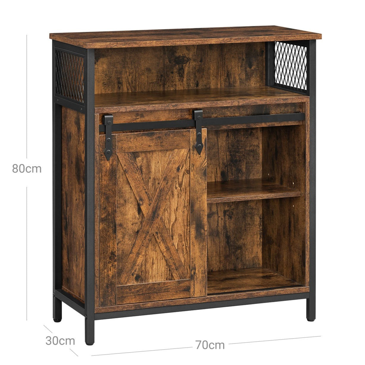 Buffet, Placard de Cuisine, avec porte coulissante, compartiment ouvert, design industriel, 70x30x80 cm, VASAGLE, 6