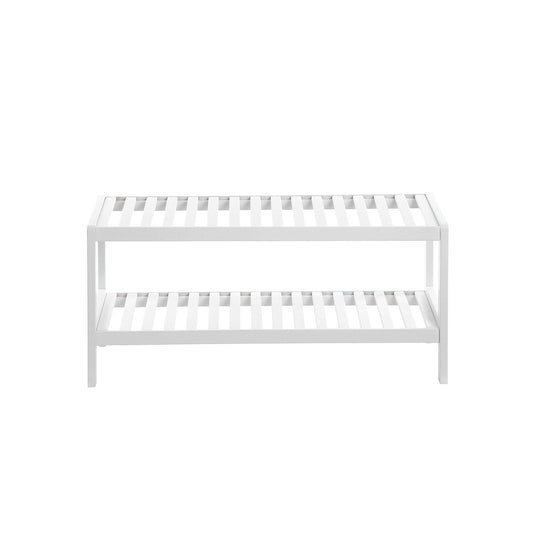 Étagère à Chaussures de 2 Niveaux en Bambou, Banc à Chaussures, pour Entrée, Salon, Salle de Bains, Blanc, SONGMICS, 1