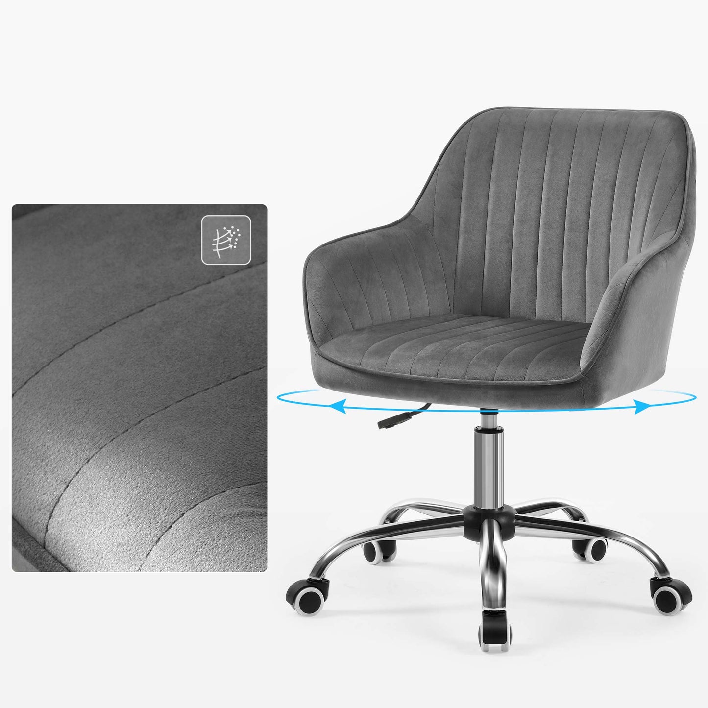 Chaise de bureau, en tissu velours doux, pivotante, sur roulettes, SONGMICS