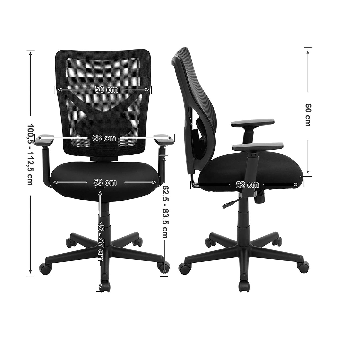 Chaise de bureau, dossier résille, hauteur réglable 100,5 - 112,5 cm et accoudoirs réglables - SONGMICS