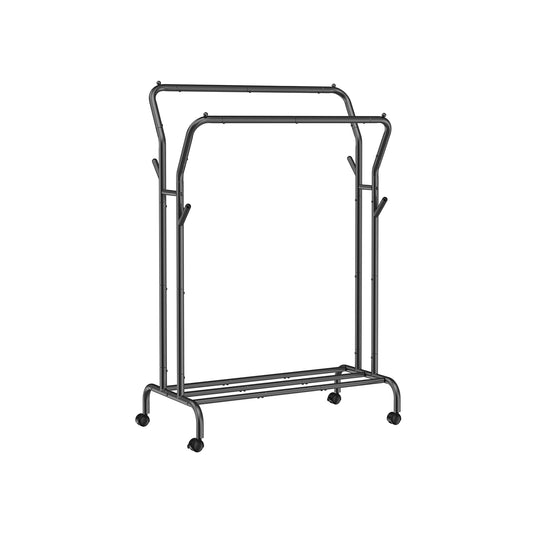 Portant Vêtement, avec Roulettes, Double Barre, Charge max 100 kg, Porte-manteau, Porte Vetement Chambre, SONGMICS, 2